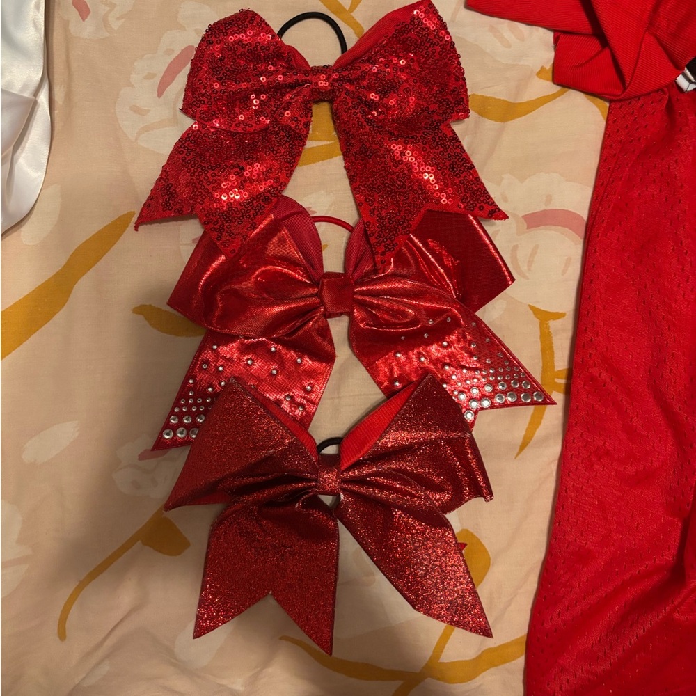 3 Red cheer bows